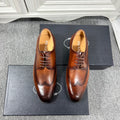 Prada unisex brown leather lace-up oxford shoes with brogue detailing and black sole