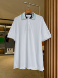 Burberry white short-sleeve polo shirt with button placket and logo collar