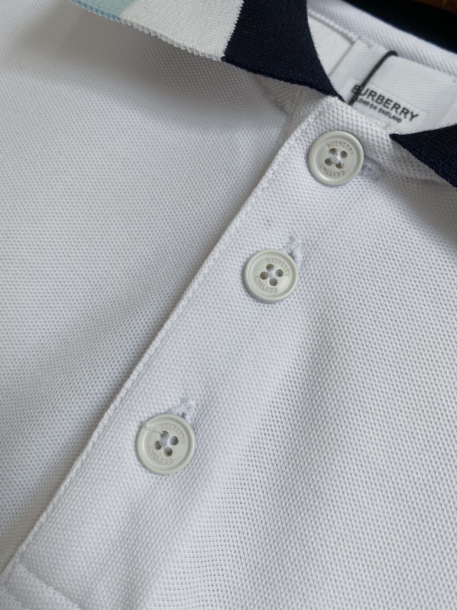 Burberry white polo shirt button placket with three buttons