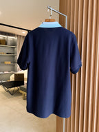 Navy Burberry polo shirt back view with short sleeves