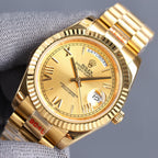 Rolex Day-Date watch with champagne dial and gold-tone metal bracelet