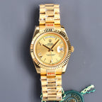 Rolex Day-Date watch with champagne dial and gold-tone metal bracelet