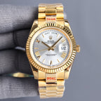 Rolex Day-Date watch with light dial and gold-tone metal bracelet