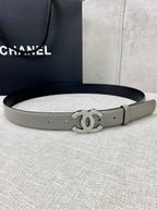 Light gray CC-buckle belt with metal buckle and punched holes