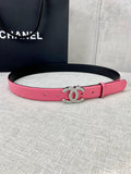 Chanel pink leather belt with silver CC buckle and adjustable holes