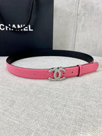 Chanel pink leather belt with silver CC buckle and adjustable holes