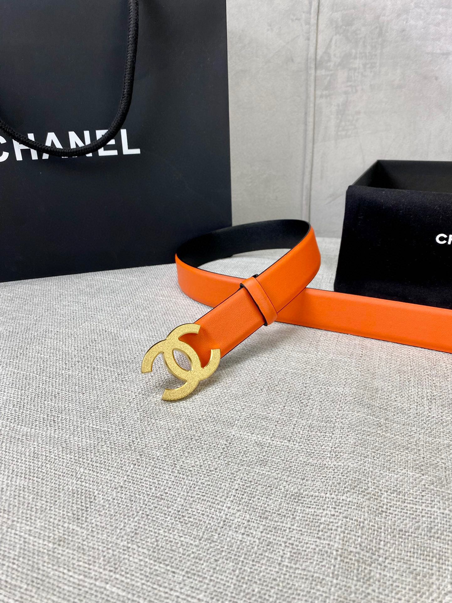 Chanel orange belt with gold CC buckle and adjustable strap