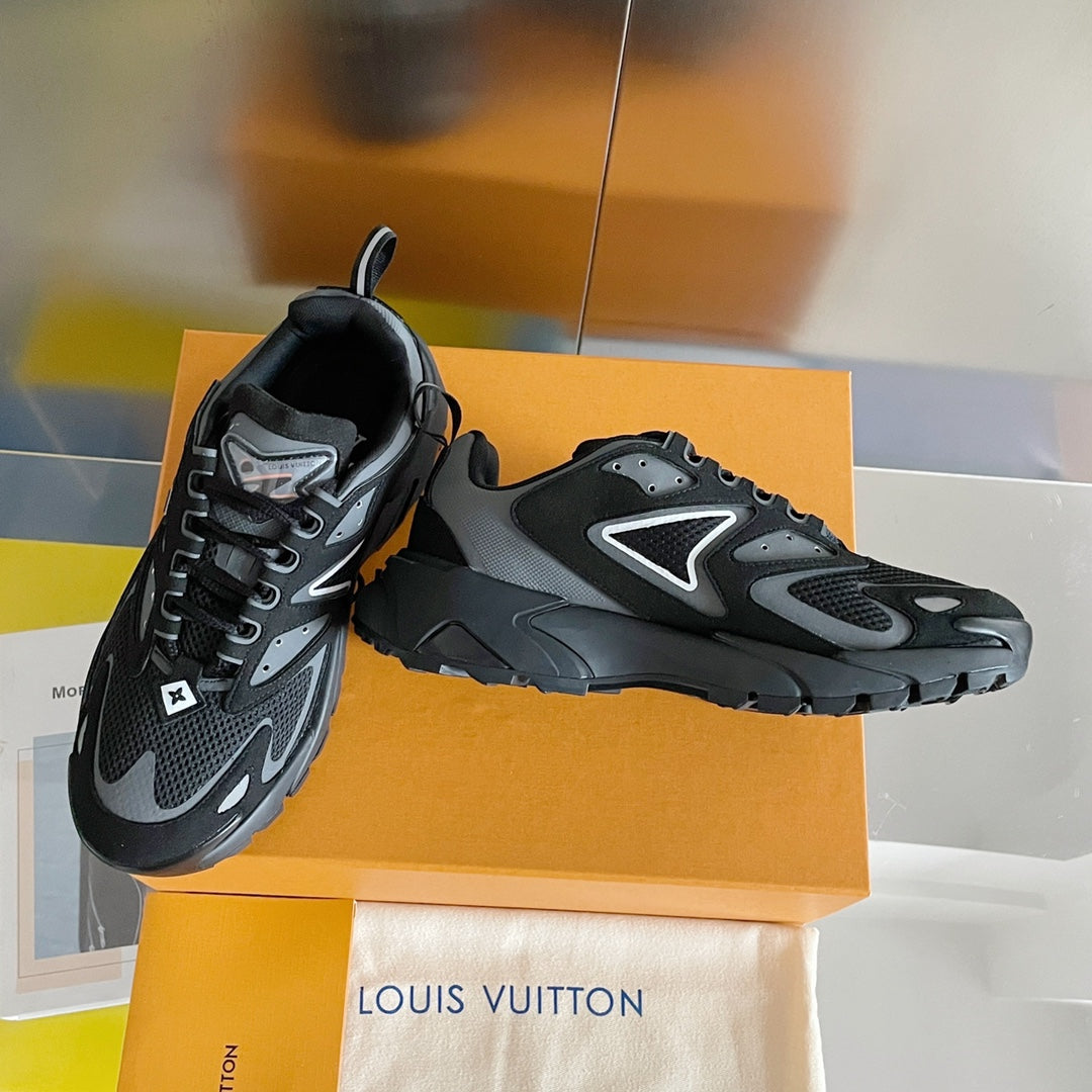 Louis Vuitton unisex sneakers, black/gray, lace-up with padded tongue and side LV logo