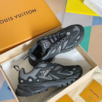 Louis Vuitton unisex sneakers, black/gray, lace-up with large LV emblem on sides