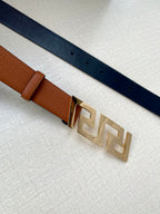 Versace belt with brown leather strap and gold logo buckle