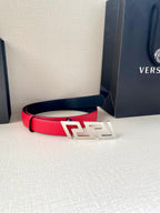 Versace red belt with silver FF buckle and textured strap