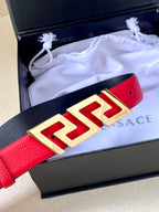 Versace red belt in a gift box with gold-tone FF buckle