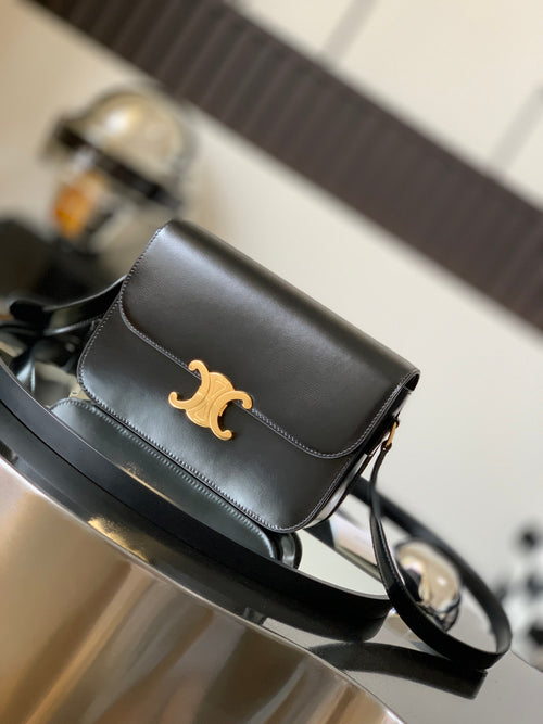 Celine leather crossbody bag with flap and gold-tone horse logo hardware