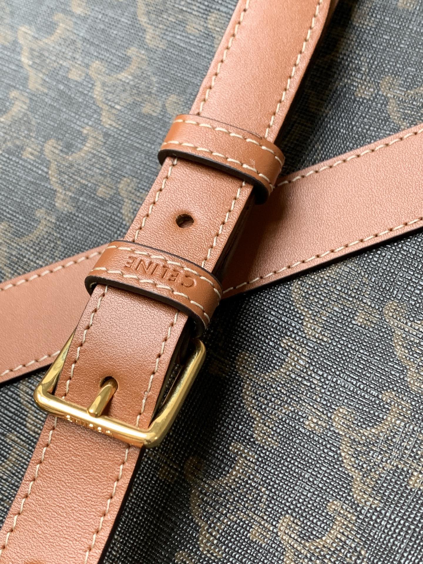 Celine bag strap buckle with tan leather and gold-tone hardware