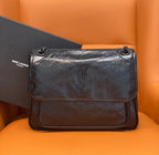 YSL Saint Laurent flap shoulder bag with YSL logo and chain straps
