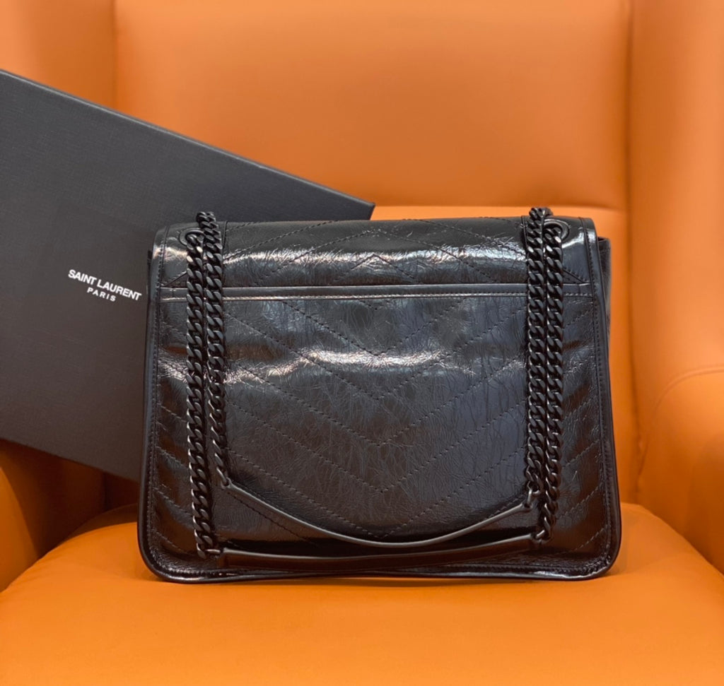 YSL Saint Laurent flap shoulder bag with braided chain trim and YSL emblem