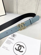 Chanel leather belt in muted blue with CC buckle and adjustable holes