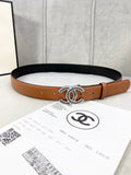 Chanel leather belt in tan with gold-tone interlocking CC buckle and punched holes