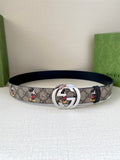 Gucci belt, navy GG monogram with Mickey print; silver interlocking G buckle