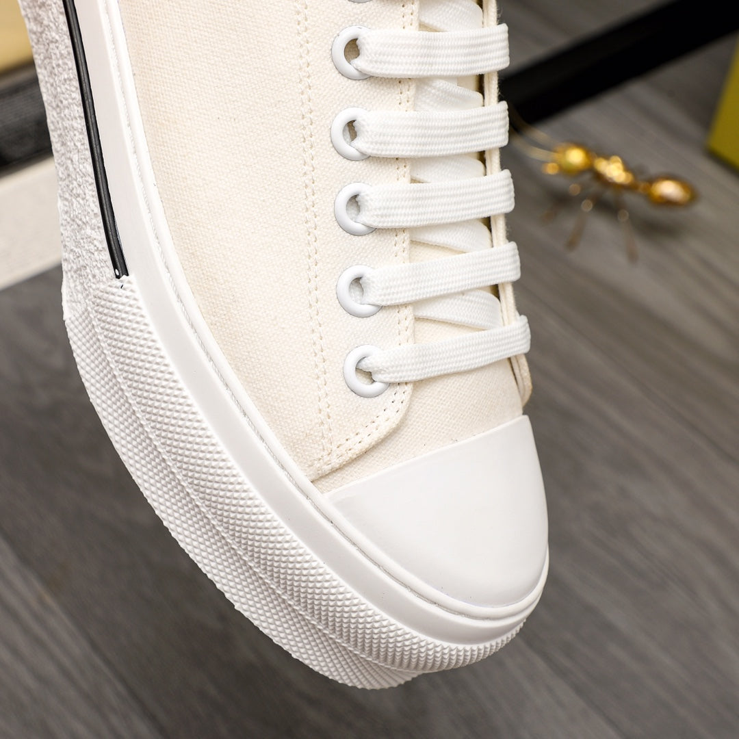 Burberry white sneaker upper close-up with lace eyelets and cupsole edge