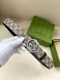 Gucci belt with GG logo canvas strap and silver interlocking G buckle