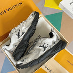 Louis Vuitton unisex sneakers, white leather-like uppers with black sidewall tread