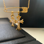 Gold cross pendant necklace with matching hoop earring charm and chain