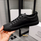 Versace black lace-up low-top sneakers with smooth leather-look upper