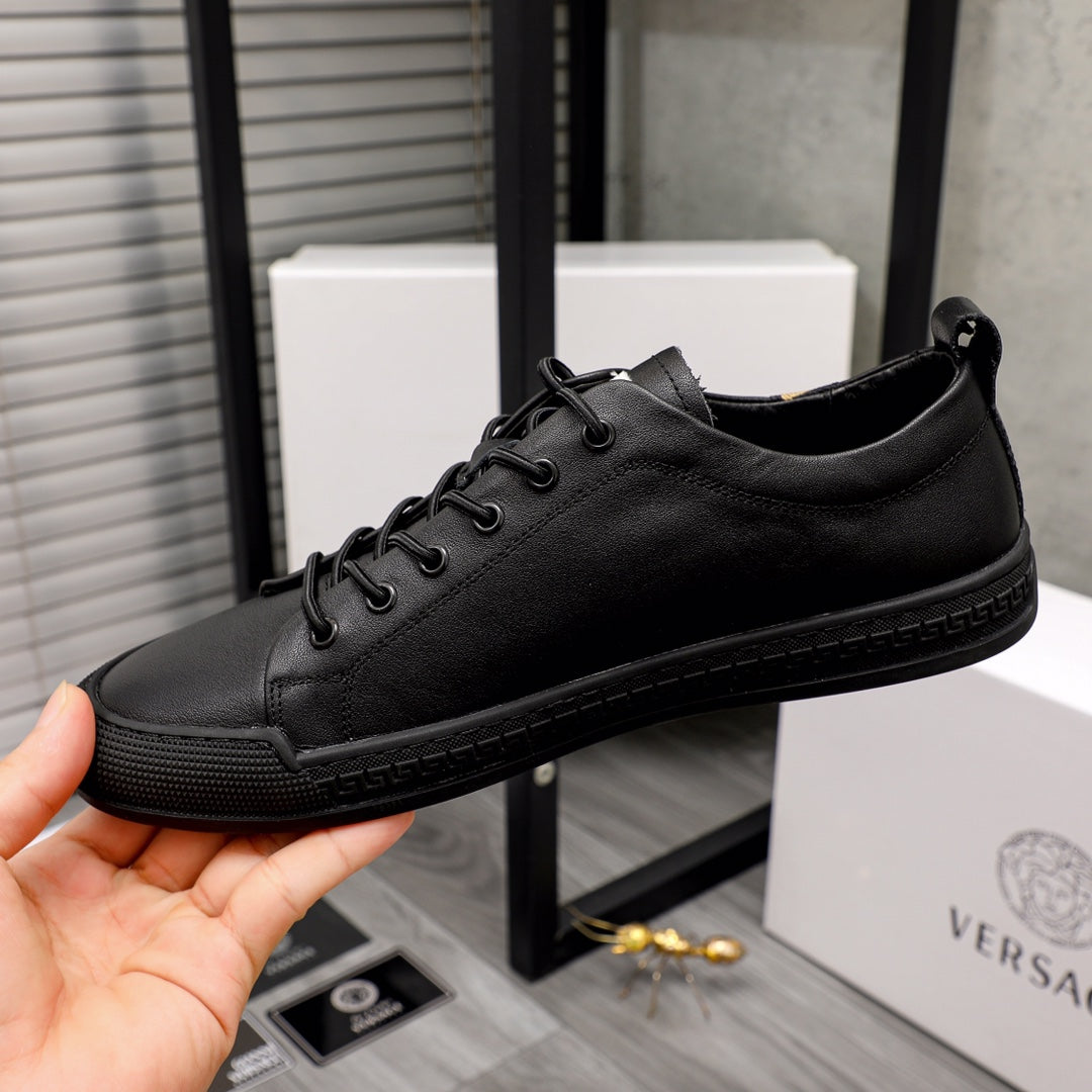 Versace black lace-up low-top sneakers with smooth leather-look upper