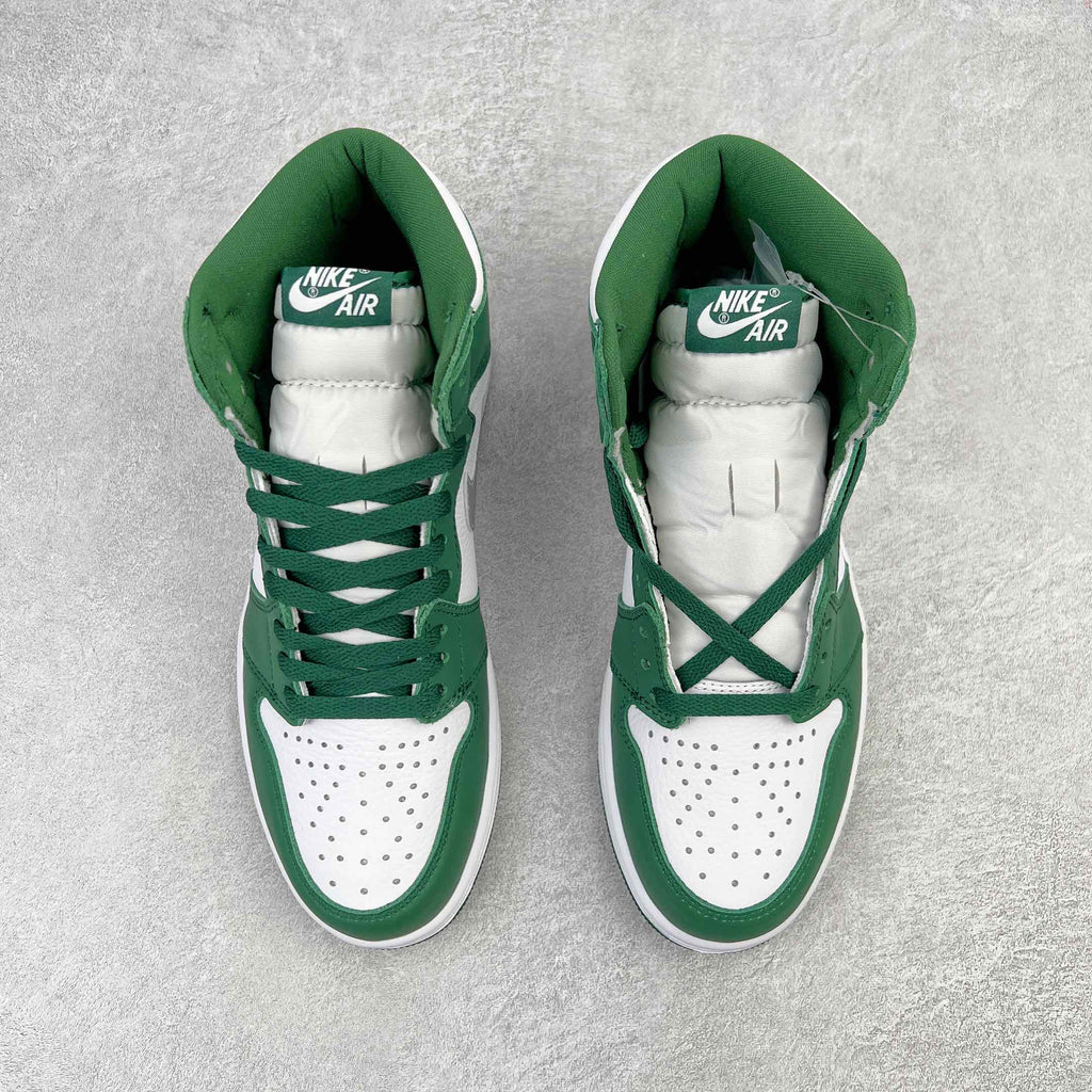Green lace-up high-top sneakers with white toe and Nike Air label