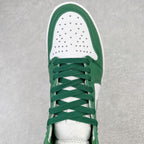 Green and white high-top sneaker with perforated toe and green lace-up front