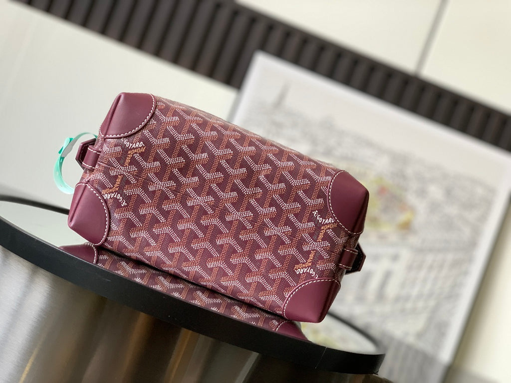 Goyard monogram bag in burgundy patterned canvas with leather edging and top zip
