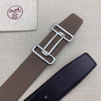 Set of two leather belts: brown silver H buckle and navy silver buckle