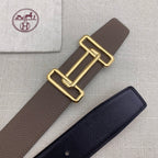 Set of two leather belts: brown gold H buckle and navy gold buckle