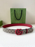 GG monogram waist belt with red leather and pink double-G buckle