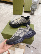 Gucci unisex lace-up sneakers, GG monogram canvas with navy rubber toe cap