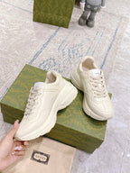 Gucci unisex sneakers, white leather, lace-up with stacked sole profile