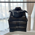 Long Moncler puffer jacket with hood and horizontal back quilting detail