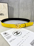 Yellow leather belt with black lining and gold-tone CC clasp