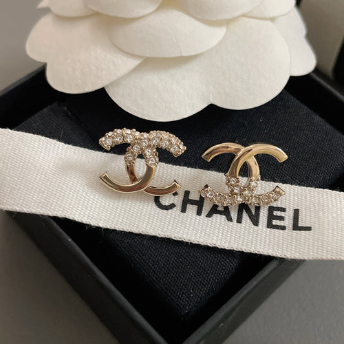 Gold-tone CC hoop earrings with crystal detailing, on CHANEL ribbon