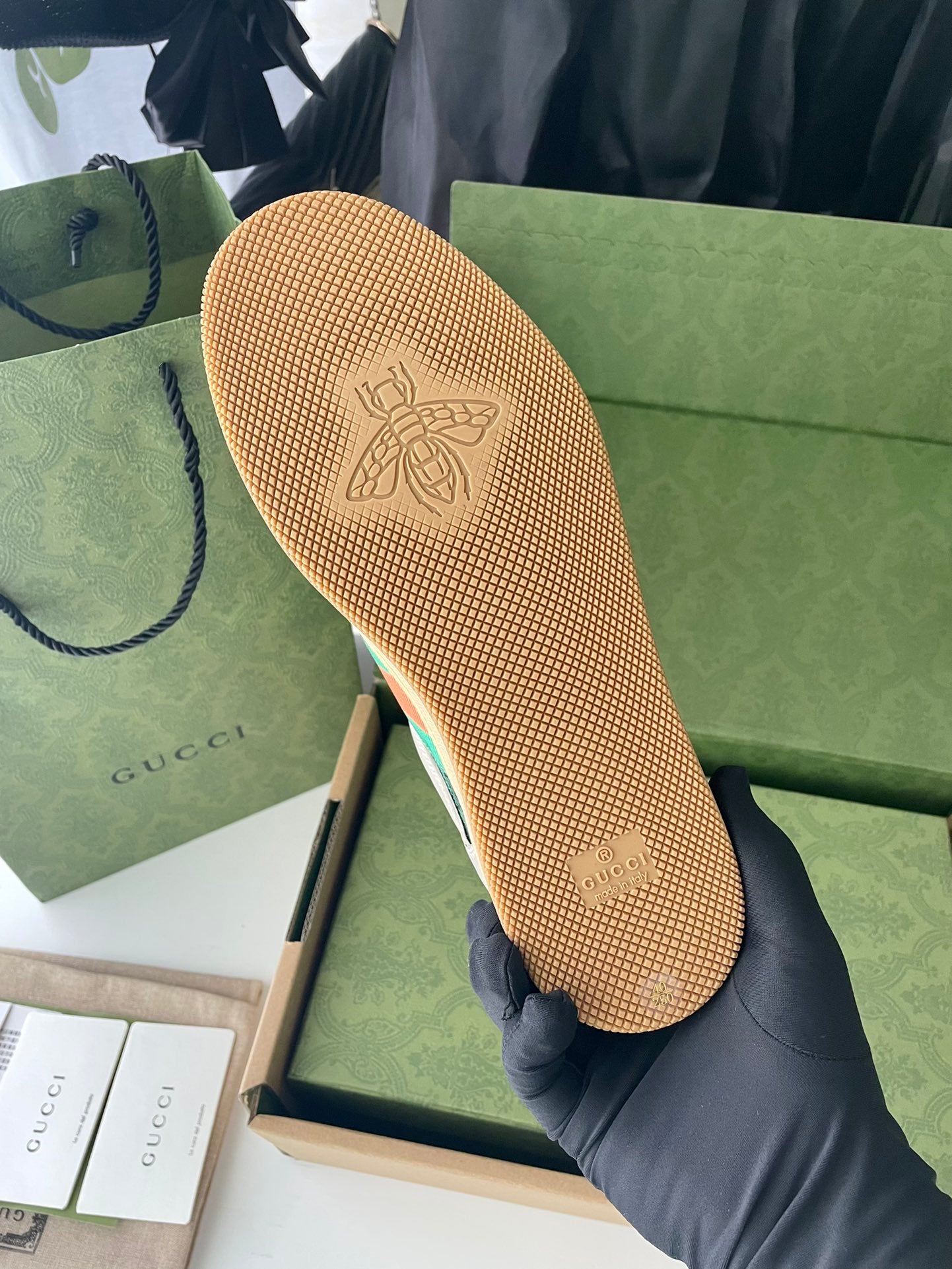 Gucci unisex sneaker outsole in light tan with embossed logo
