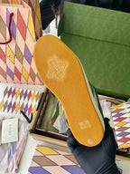 Gucci unisex sneaker outsole in yellow mesh with logo stamp pattern.