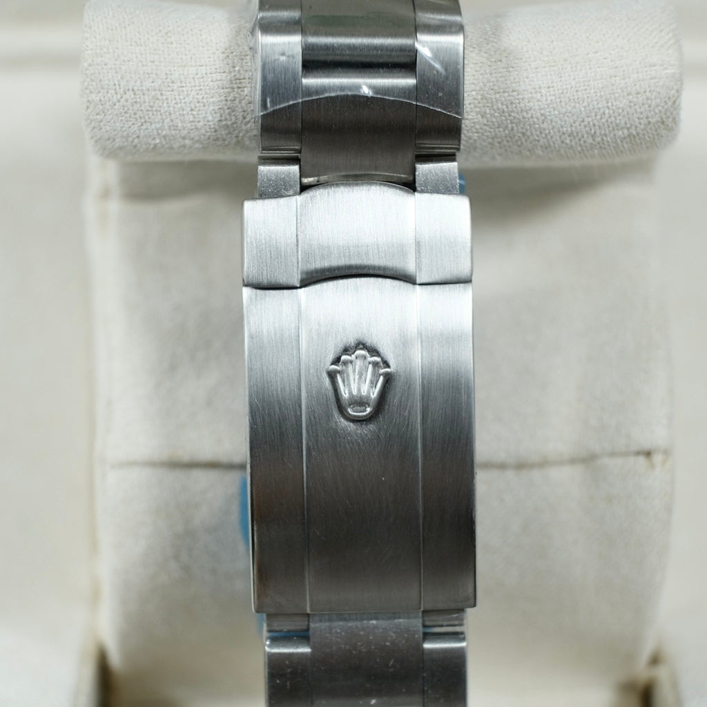 Rolex watch bracelet clasp with crown logo and brushed metal links