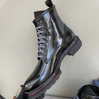 Black unisex leather lace-up ankle boot with Dior logo and side panel stitching