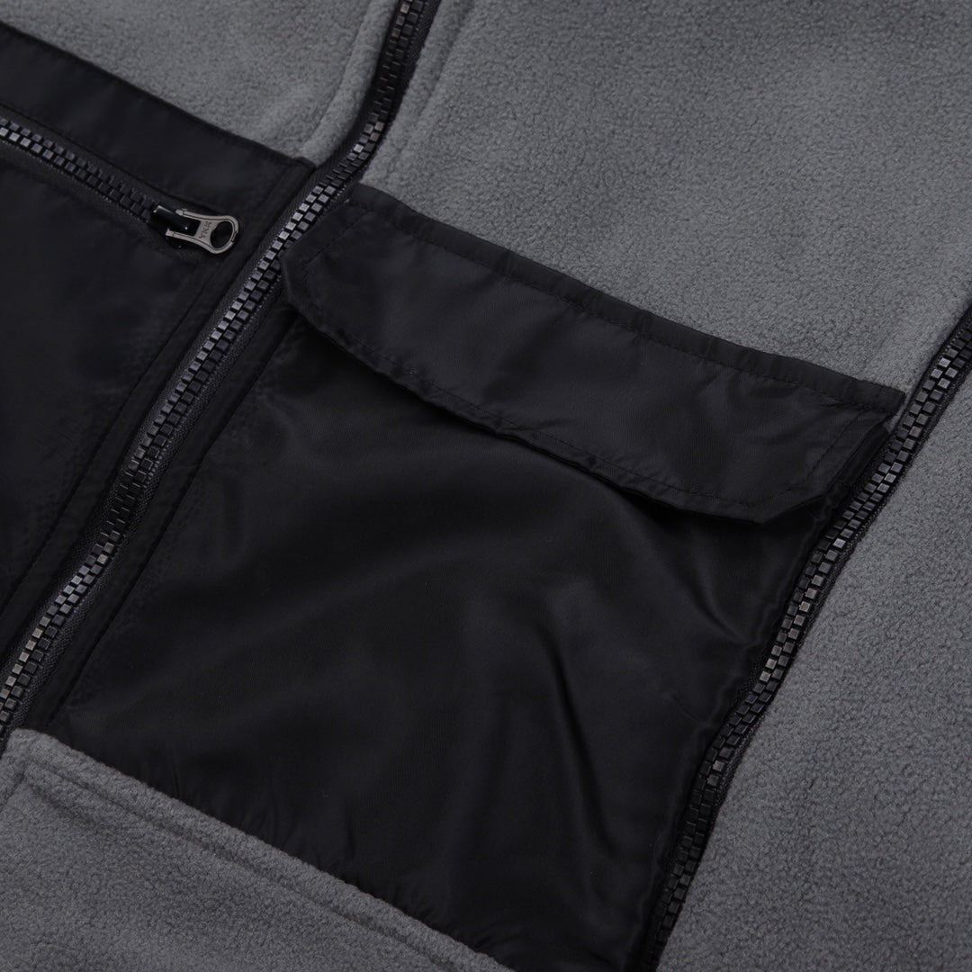 Stone Island black-lined interior pocket with zipper and gray fleece edge
