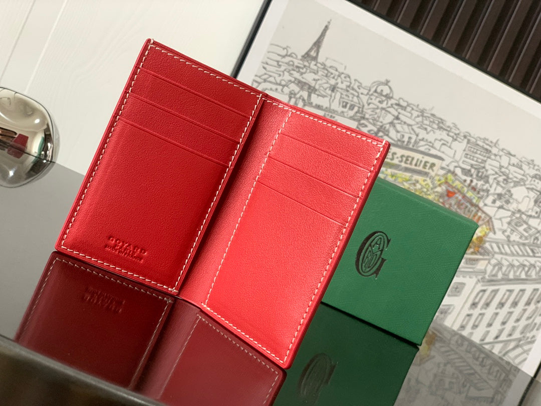 Goyard small leather wallet, red, open with multiple card slots