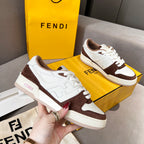 Unisex Fendi sneakers, white leather with dark brown suede trim and lace-up front