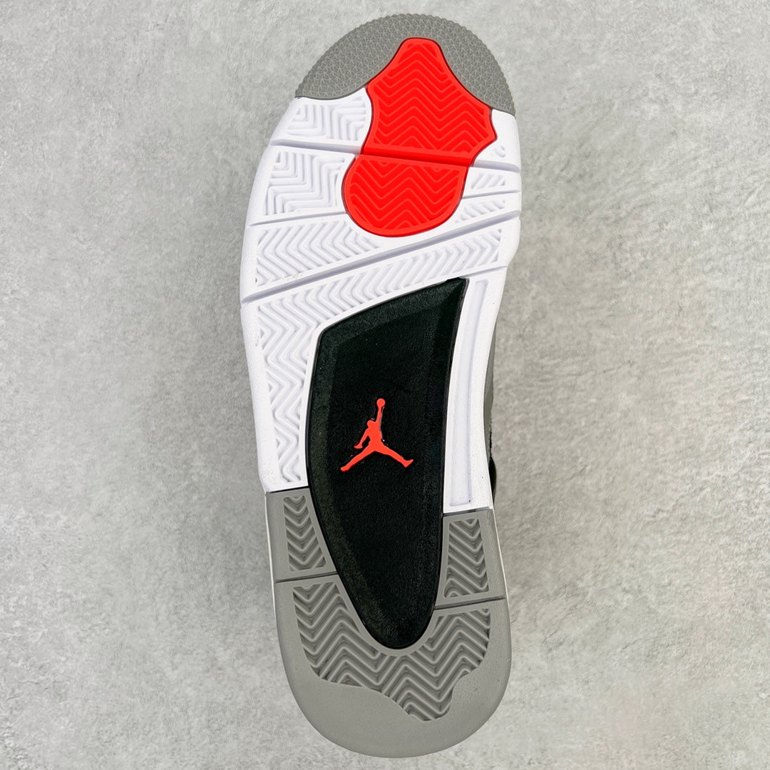 Outsole view of grey sneaker with white tread and red traction section