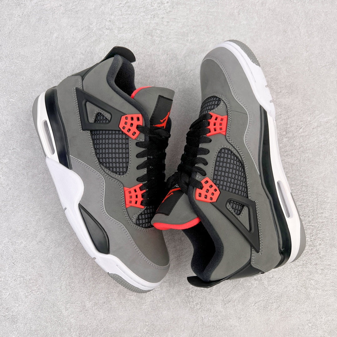 Grey and black low-top sneakers with red details, mesh panels, and white outsole