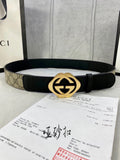 Gucci belt with black leather strap and gold-toned GG logo buckle